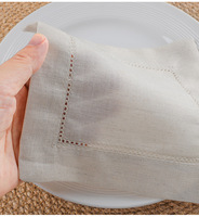 Serviettes de cocktail carrées en lin blanc faites à la main 15x15 cm avec ourlet festonné, OEM&ODM, pour la maison et l'avion, vente en gros