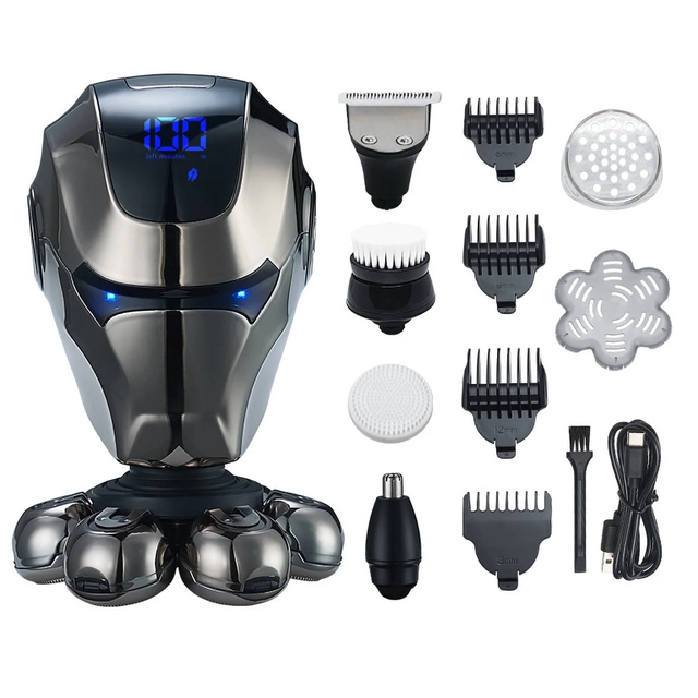 7D Electric Head Shaver Rechargeable Razor for Men 5-In-1 Grooming Kit Wet Dry Shaver