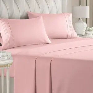 Hotel Luxury Bed Sheets Extra Soft Deep Pockets Easy Fit 4 Piece Set Wrinkle Free Comfy Baby Pink Bed Sheets