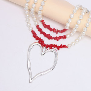 Collar con Colgante de Corazón de Perlas de Imitación de Varias Capas, Gargantilla de Fiesta para Mujer, Diseño Asimétrico, Origen Yiwu, Modelo X744 - Product Image 4