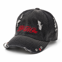 Casquette de baseball en sergé déchirée et vieillie, personnalisée en usine, avec broderie 3D 'Be Mine', œillet métallique, anneau en O et ornement en strass, réglable