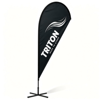 Drapeau plume publicitaire extérieur avec graphisme interchangeable pour affichage en centre commercial