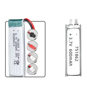 Üretici küçük RC 25C 3.7v 600mah 751862 LiPo pil helikopter polimer şarj edilebilir pil