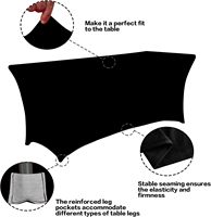 Nappes de table rectangulaires en polyester noir avec logo personnalisé, pour fêtes, banquets, mariages, extensibles en spandex, 6 pieds