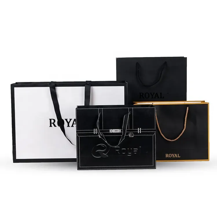 Luxury Black Gift Paper Bag Custom Made Printed Logo Jewelry Packaging Kraft Shopping Paper Bag With Ribbon Handles