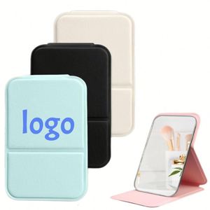 Miroir de maquillage compact pliable en cuir PU de 4,25 pouces avec logo personnalisé, miroir portable réglable pour sac à main, vanité, table, cadeaux - Product Image 1