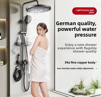 Robinets de douche de bain en laiton noir avec pommeau de douche à effet pluie à 4 fonctions mélangeur froid et chaud noyau de valve en céramique motif de pulvérisation de pluie