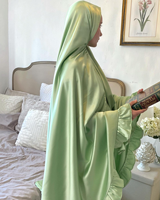 Setelan Sholat 2 Potong Baju Lebaran Ramadan Abaya Custom Print Dengan Ruffle Setelan Sholat Muslim Telekung Tas Jubah Sholat