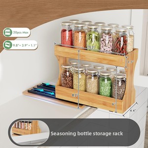 Solid Wood Kitchen Storage Rack Custom Wood 3-Shelf Double-Layer Stand Kitchen Seasoning Bottle Storage Rack for Home Restaurant - Product Image 3