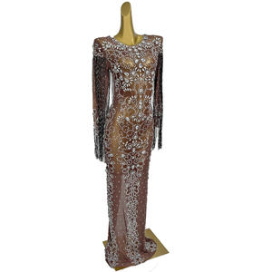 انظر من خلال هامش فاخر بلورات حجرية للحفلات المسائية الاحتفال فستان طويل للنساء ثوب عشاء السيدات نادي الزي فستان حفلة موسيقية - Product Image 2