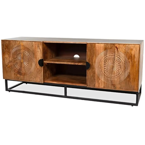 Mueble de TV para Salón Hecho de Madera Maciza con Detalles Tallados Profundos y Gran Capacidad de Almacenamiento - Product Image 3