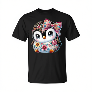 Linda camiseta con estampado floral de pingüino para niñas con diseño de lazo - Product Image 2