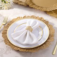 Lot de 50 assiettes de présentation en plastique réutilisables, dorées, robustes, de 13 pouces |    Assiettes en gros pour dîners, mariages, banquets et décorations de fêtes