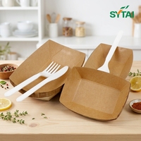 Barquette jetable rectangulaire en papier kraft de qualité alimentaire, écologique, pour frites de restaurant rapide