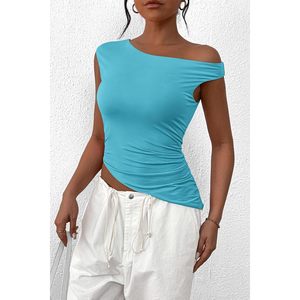 Custom Women's 2025 Summer Crop Tops off Shoulder Asymmetrical Ruched One Shoulder Tank Top Y2K Inspired <b>Club</b> <b>Dress</b> - Product Image 4