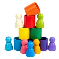 Nouveau jouet éducatif pour bébé, 12 pièces, jeu d'apprentissage, blocs de construction géométriques, trompette arc-en-ciel, petit homme en bois, jouet d'empilage