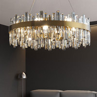 Lustre en cristal rond moderne avec lampes suspendues rectangulaires d'installation moyenne pour lustres de restaurant