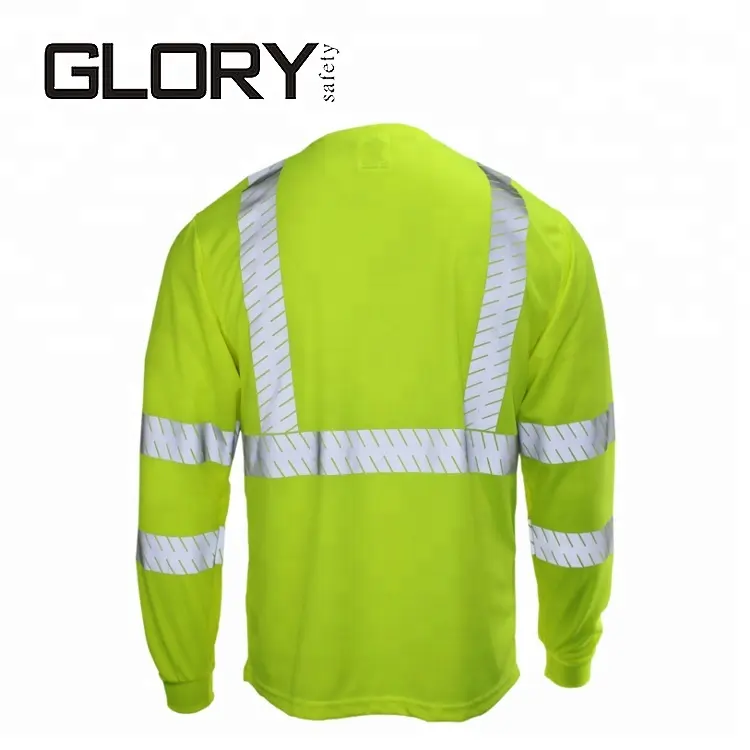 Hi-Vis Manica Lunga 100% Poliestere Riflettente Di Sicurezza del Traffico T-Shirt