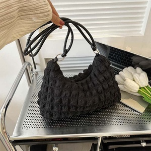 <b>White</b> Quilted Nylon Shoulder <b>Bag</b> Lichee Pattern Zipper Closure Fashion Women's Daily Use Travel <b>Bag</b> - Product Image 5