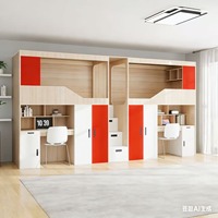 Lit mezzanine moderne en bois robuste et peu encombrant avec bureau intégré et armoire pleine grandeur avec rangement pour les chambres d'école et d'hôtel