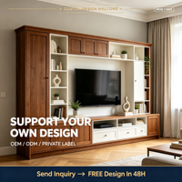 Meuble TV mural intégral sur mesure avec alcôve TV encastrée, étagères ouvertes, portes de placard et tiroirs – Style moderne, OEM/ODM pour salon et hôtel