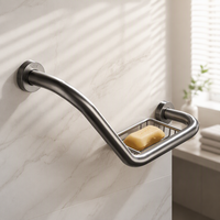 Barre de douche murale moderne en acier inoxydable, finition chromée, barre d'appui sécurisée pour personnes à mobilité réduite, écologique et durable, porte-savon