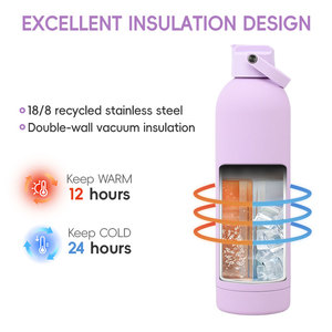 Bouteille d'eau isotherme à double paroi de 750 ml avec paille, revêtement en caoutchouc doux au toucher, anti-fuite, en acier inoxydable - Product Image 5