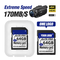Tarjetas SD V90 Tarjeta SD de velocidad extrema 256GB 64GB Pro 170 MB/s Lectura para cámaras 4K DVRs y almacenamiento más confiable 200 MB/S