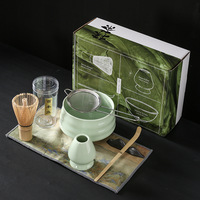 Coffret cadeau complet Set de fouet à matcha vert 7 pièces Kit de fabrication de matcha avec fouet Bol en céramique Porte-cuillère à thé
