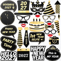 Nouvel An : Accessoires de photomaton amusants et résistants aux rayures – Lunettes, gâteaux, horloge, champagne – Accessoires de photographie étanches pour fêtes