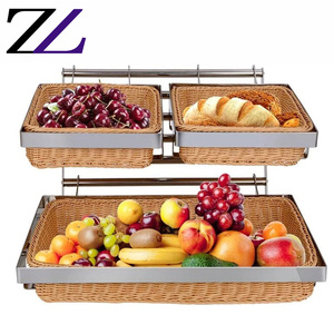 Keranjang Rotan Lipat 2 Tingkat untuk Penyajian Makanan Prancis, Pasar, Buah, Kue, Restoran, Makanan Cepat Saji, dan Fermentasi Roti - Product Image 2