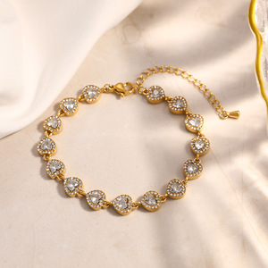 Bracelet à sertissage en forme de cœur plaqué or 18 carats avec zircon coloré, style vintage, bijou cadeau de Yiwu, référence SL41763 - Product Image 4