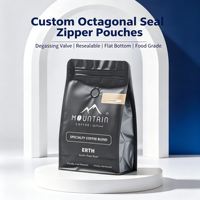 Sachets personnalisés à fond plat givré en papier kraft noir pour grains de café et sucre, avec fermeture éclair et valve de gaz, 250g, jetables
