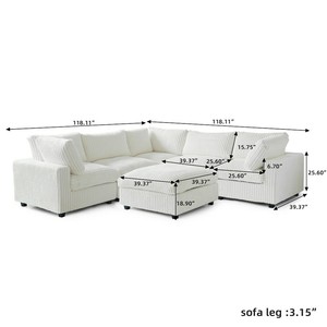 NOVA White Velvet Fabric Cloud Couch Living Room L Shaped Corner Sectional <b>Sofas</b> With Ottoman Modern Modular Home Furniture - Product Image 4