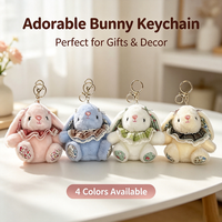 Porte-clés en peluche lapin à oreilles tombantes, adorable jouet en peluche lapin avec col à carreaux, mini breloques pour sacs à main, sacs à dos, portefeuilles