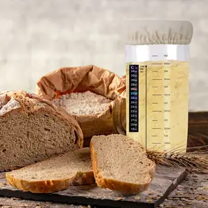 2024 New Product Ideas Eco-Friendly Sourdough Starter Kit Glass With Thermometer Labels Spatula Cloth Cover Metal Lid Baking