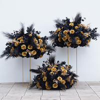 Boule de fleurs en plumes de rose noire dorée de 70 cm, centre de table, décoration, arrangement floral de mariage, banquet, événements, accessoires de bouquet A8187