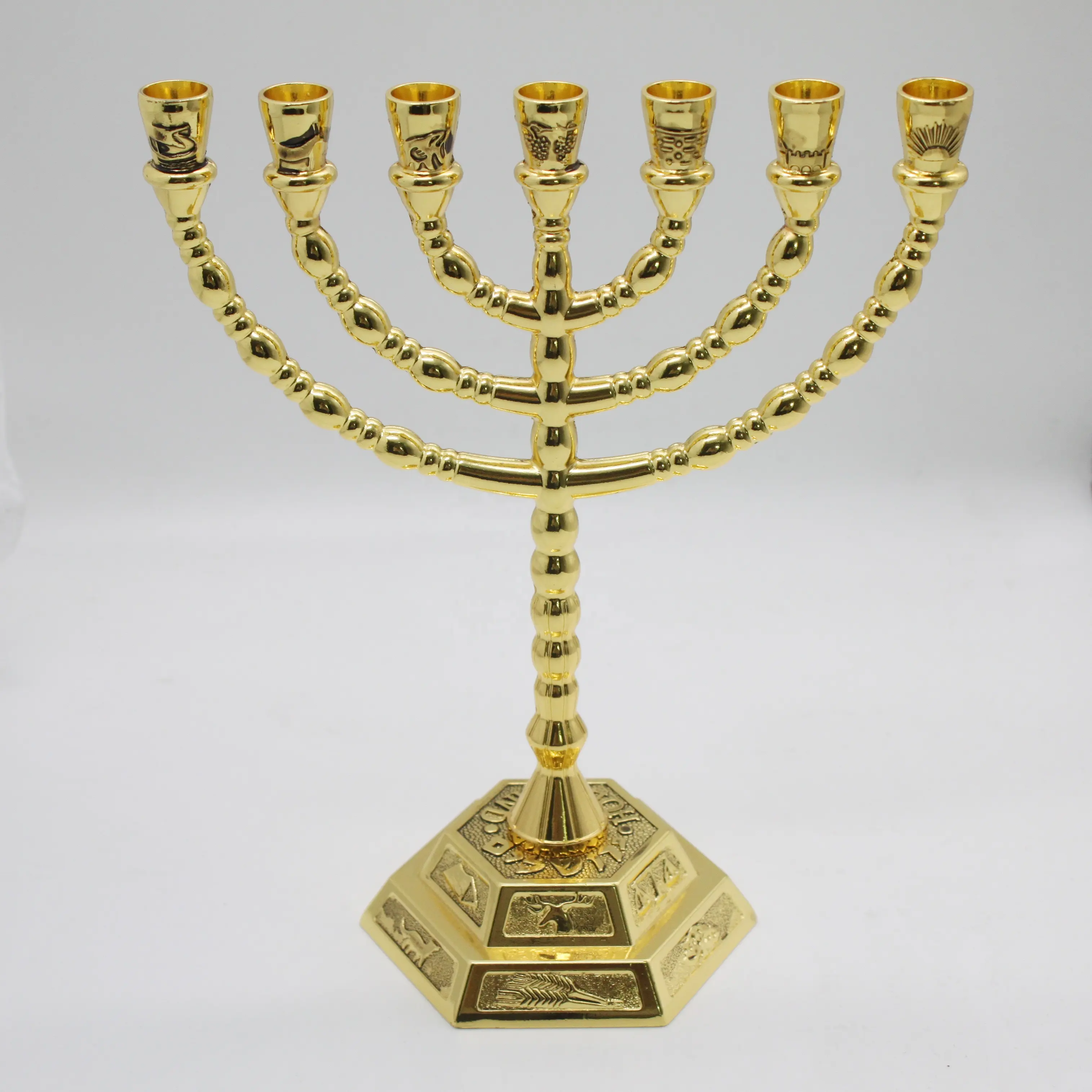 Placcato oro 12 tribù di emblemi di israele 7 rami tempio Menorah