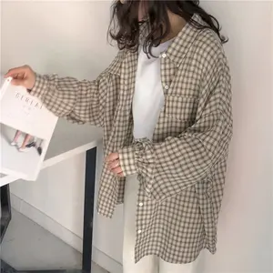 Camisas de mujer Simple Casual Plaid suelto estilo coreano diario todo-Encuentro de Harajuku lindo estudiante mujer manga larga camisa de primavera