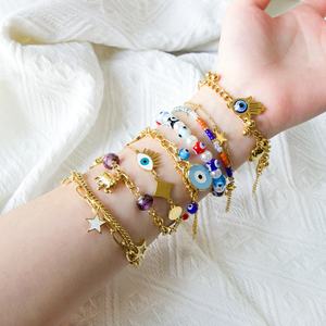 Bracelet personnalisé en zircon pour femme, bijoux de mode, réglable en acier inoxydable, plaqué or 18 carats, bracelet jonc œil de palmier - Product Image 3