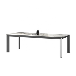 <span class=keywords><strong>Table</strong></span> à manger rectangulaire de luxe avec 10 chaises <span class=keywords><strong>Table</strong></span> à manger moderne Mobilier de maison robuste en métal et panneau de marbre - Product Image 1