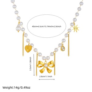 European American Style Pearl Bow Heart Sun Pendant Chain Beaded Women's Collarbone Necklace - Product Image 4