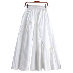Jupe plissée d'été pour femme, taille élastique, unie, élégante, avec cordon de serrage, coupe trapèze - Product Image 3