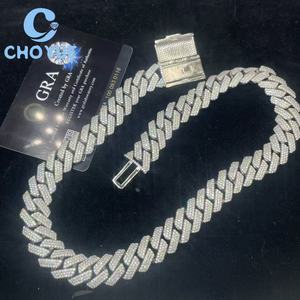 Oferta Especial: Collares de Plata 925 con Moissanita, Joyería Hip Hop Iced Out, Cadena Cubana de 15MM y 3 Filas para Hombre, Pasa el Test de Diamantes GRA - Product Image 4