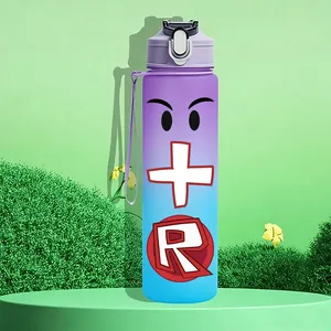 Botella Robloxs A-Z de 750 ml, gran capacidad, diseño de letras de videojuegos, para ejercicio al aire libre, color degradado, vaso de agua con pajita de plástico, vaso de plástico para beber. - Product Image 2