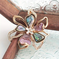 Nouvelle Broche Fleur Rétro en Imitation Coquille d'Ormeau avec Strass, Épinglette Élégante pour Veste et Pull, Accessoire de Mode
