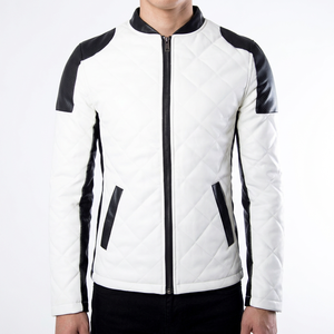 Blouson moto homme Aussie Edge blanc en PU respirant, col montant, fermeture éclair, coupe ajustée, manches classiques, style hiver - Product Image 1