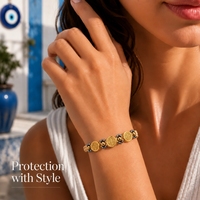 Bracelet tressé ajustable Go2boho avec cinq médaillons croisés, accents plaqués or et design religieux catholique