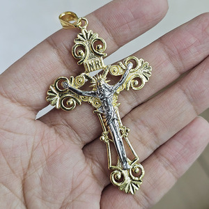 CZ9303 Crucifix rétro épais plaqué or 18 carats avec des anges, Caravaca De <span class=keywords><strong>La</strong></span> <span class=keywords><strong>Cruz</strong></span>, double croix, crucifix de Jésus avec pendentif d'anges - Product Image 4