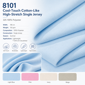 Tissu jersey simple 32S 165GSM 185CM en polyester haute élasticité effet coton pour T-shirts 8101 - Product Image 3